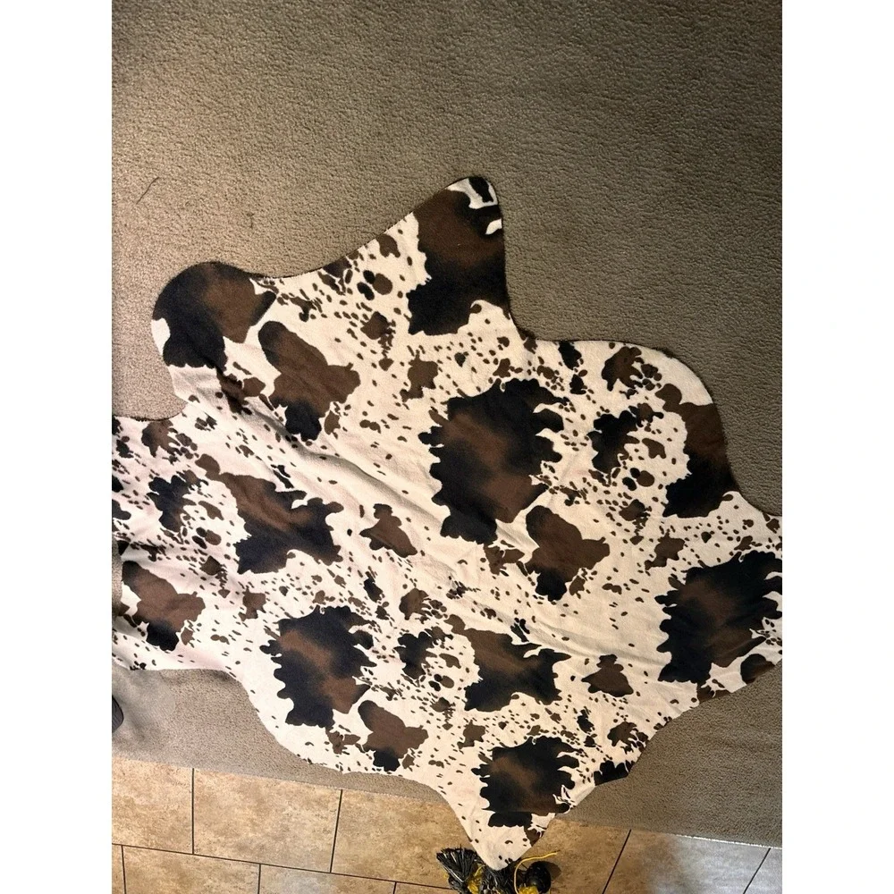 Faux Cowhide Area Rug Brown White Animal Print Rustic Western Decor 54x46